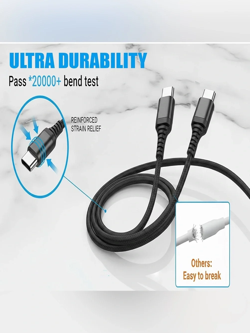 NEW 3-Pack USB Type C to USB C 60W PD Cable 6.6ft/2m USB TypeC Fast Charging Cor